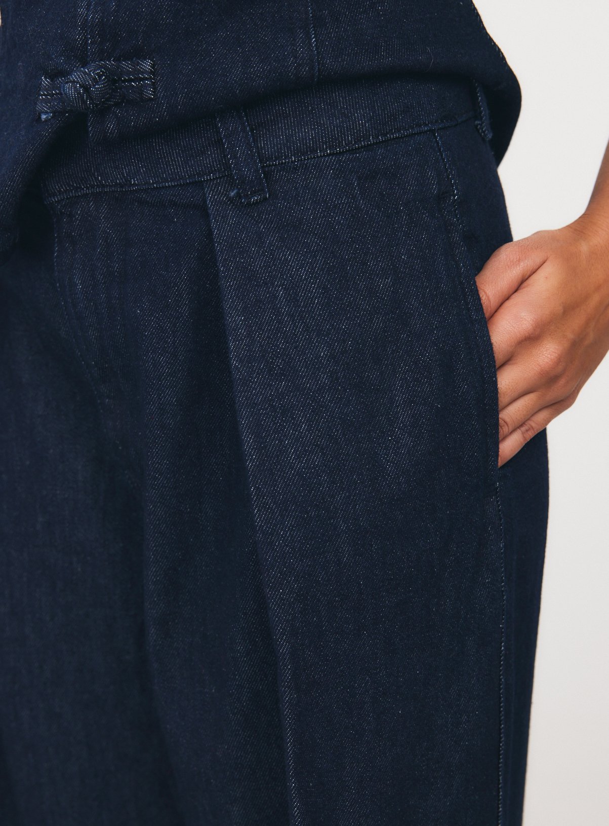 Dark Denim Pleat Wide Leg Trousers 8 - Image 4 thumbnail